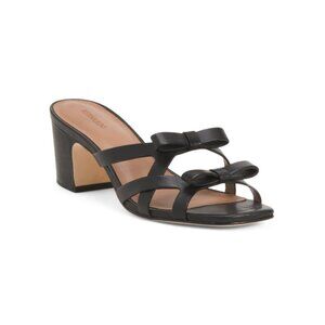 BERNARDO Black Made In Brazil Leather Burgo Heeled Mule Sandals